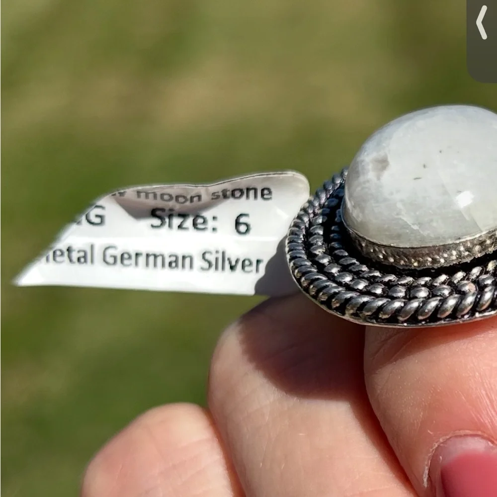 German Silver Ring With Moonstone Size 6/ 1.25‎ Inches Long Braided NWT ornate